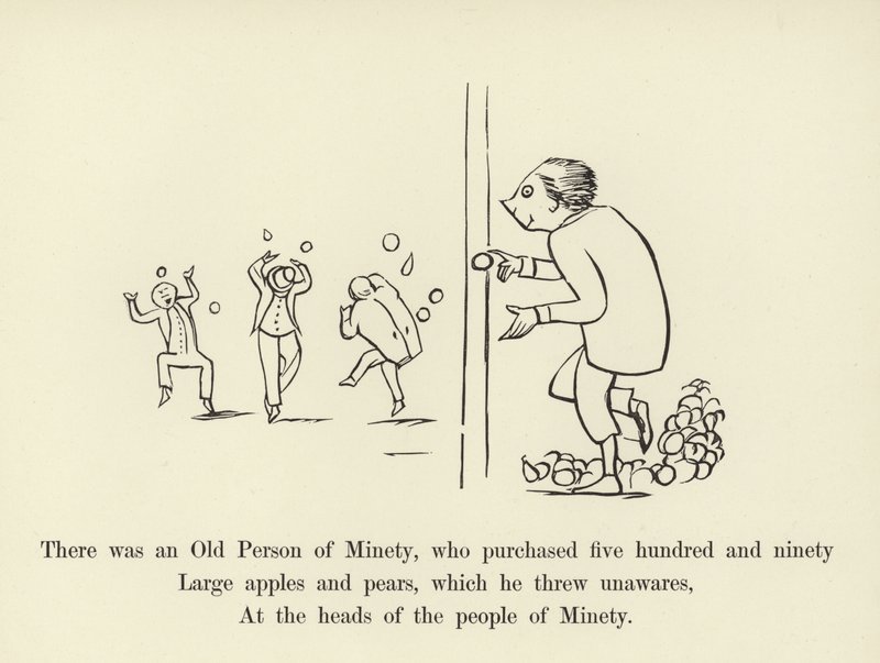 Byl tam starý člověk Minety, který koupil pět set devadesát Velkých jablek a hrušek od Edward Lear