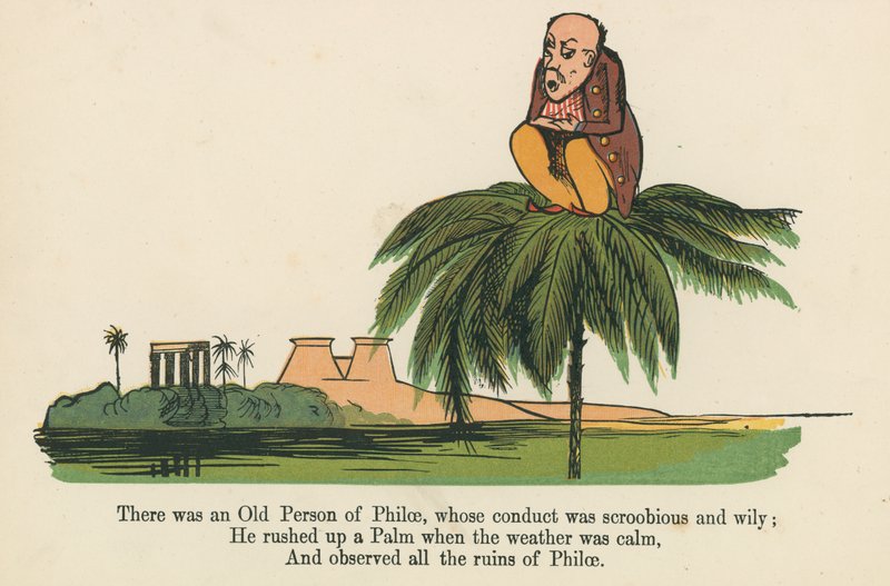 Byl jeden stařec z Philae, jehož chování bylo špatné a lstivé, z knihy "A Book of Nonsense", vydané nakladatelstvím Frederick Warne and Co., Londýn, cca 1875. od Edward Lear