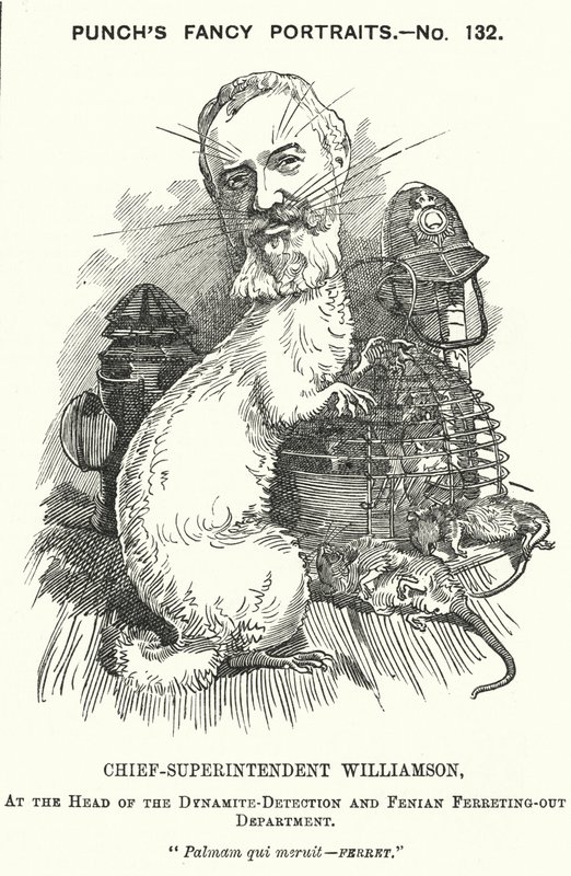 Punch cartoon: Adolphus Williamson, britský policista a první šéf detektivní pobočky metropolitní policie (rytina) od Edward Linley (after) Sambourne