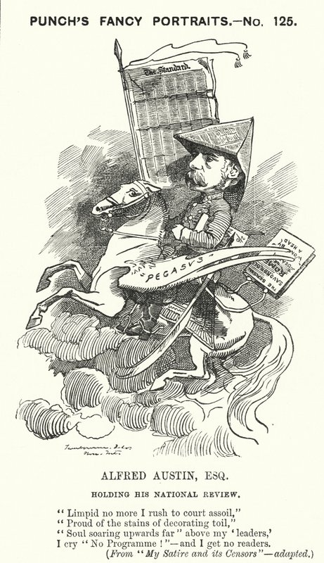 Punch cartoon: Alfred Austin, anglický básník a redaktor National Review (rytina) od Edward Linley (after) Sambourne