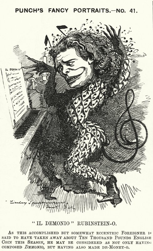 Punch cartoon: Anton Rubinstein, ruský pianista, skladatel a dirigent (rytina) od Edward Linley (after) Sambourne