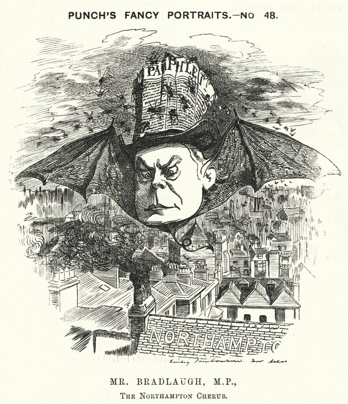 Punch cartoon: Charles Bradlaugh, anglický liberální politik a ateista (rytina) od Edward Linley (after) Sambourne