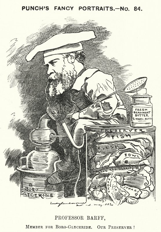 Punch cartoon: Frederick Settle Barff, anglický chemik (rytina) od Edward Linley (after) Sambourne