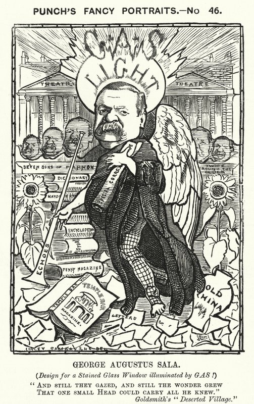 Punch cartoon: George Augustus Sala, anglický autor a novinář (rytina) od Edward Linley (after) Sambourne