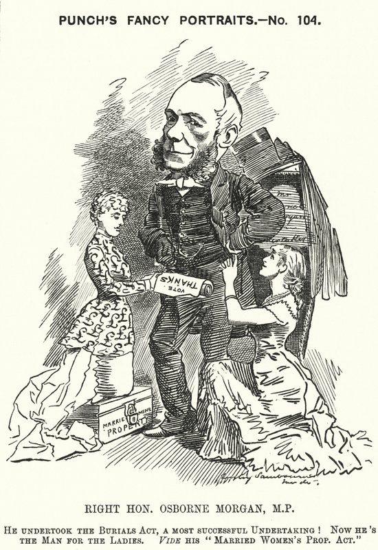 Punch cartoon: George Osborne Morgan, velšský právník a liberální politik (rytina) od Edward Linley (after) Sambourne