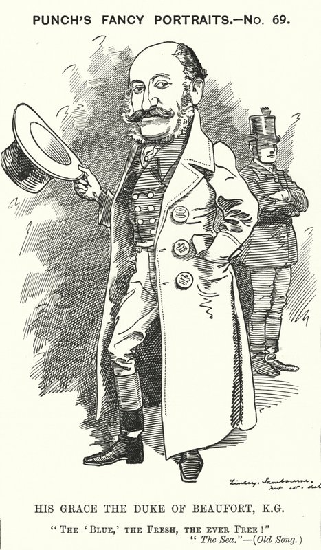 Punch cartoon: Henry Charles Fitzroy Somerset, 8. vévoda z Beaufortu, anglický voják a konzervativní politik (rytina) od Edward Linley (after) Sambourne