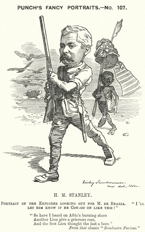 Punch cartoon: Henry Morton Stanley, velšský novinář a průzkumník (rytina) od Edward Linley (after) Sambourne