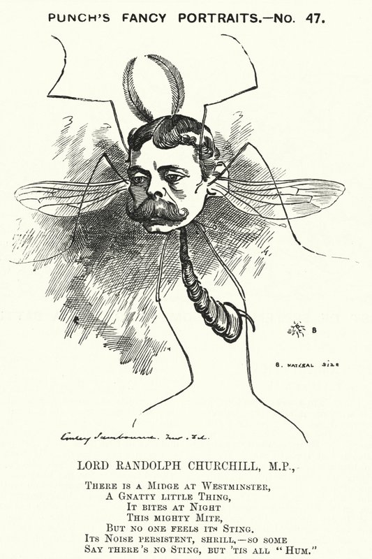 Punch cartoon: Lord Randolph Churchill, anglický konzervativní politik (rytina) od Edward Linley (after) Sambourne