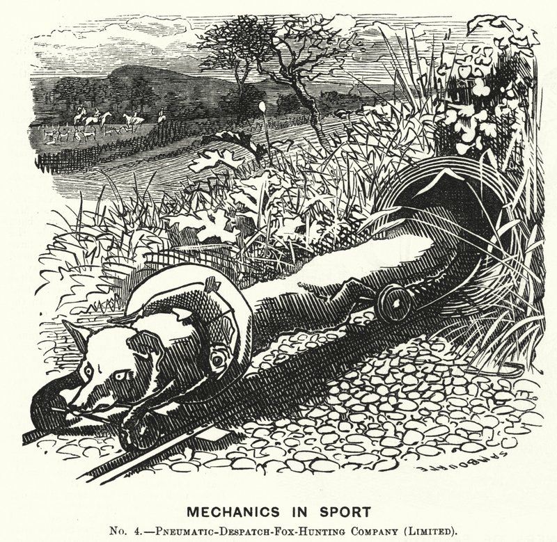 Punch cartoon: Mechanici ve sportu. č. 4. - Pneumatic Expatch Fox Hunting Company (Limited) (rytina) od Edward Linley (after) Sambourne