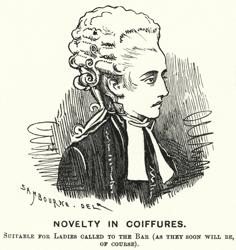 Punch cartoon: Novelty in Coiffures (rytina) od Edward Linley (after) Sambourne