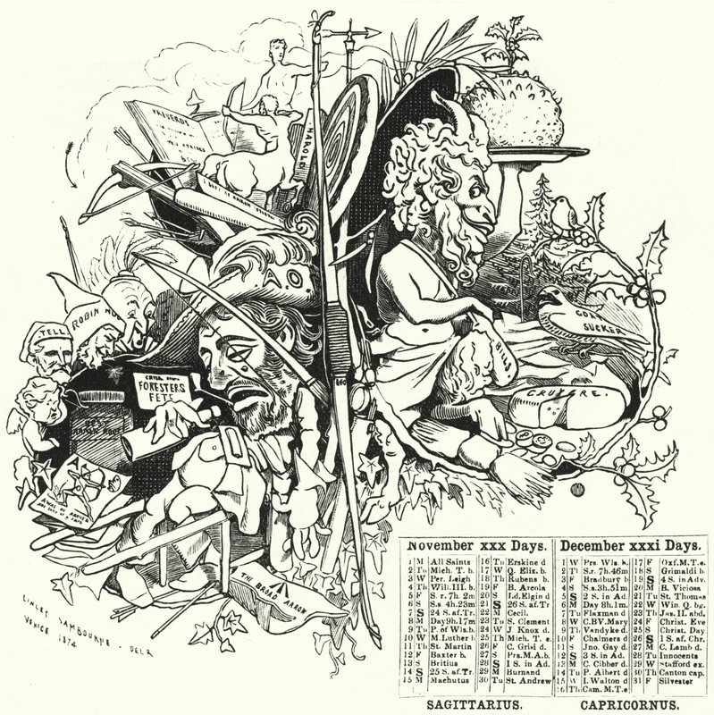 Punč karikatura: listopad a prosinec (rytina) od Edward Linley (after) Sambourne