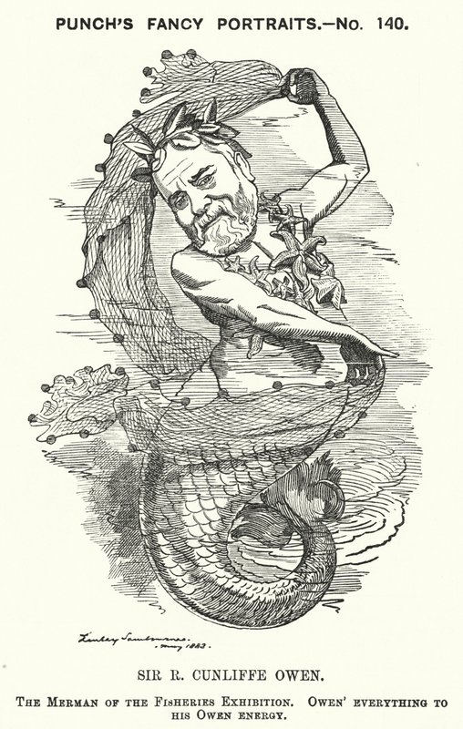 Punch cartoon: Philip Cunliffe-Owen, britský organizátor výstavy a ředitel South Kensington Museum, Londýn (rytina) od Edward Linley (after) Sambourne