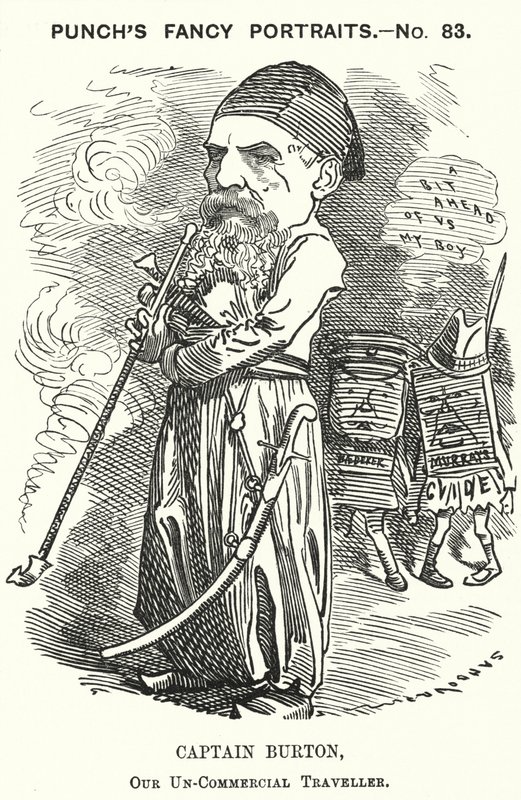 Punch cartoon: Richard Burton, anglický průzkumník, geograf a diplomat (rytina) od Edward Linley (after) Sambourne