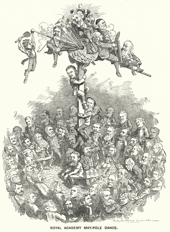 Punch cartoon: Royal Academy Maypole Dance (rytina) od Edward Linley (after) Sambourne