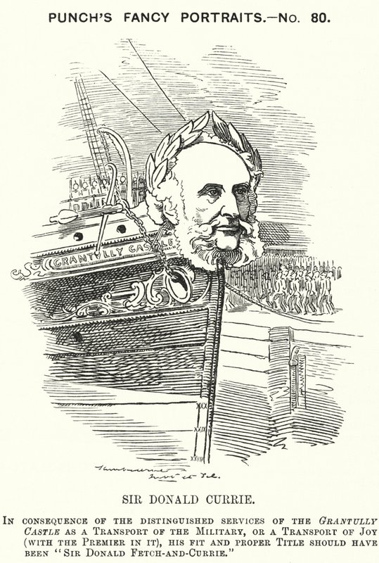 Punch cartoon: Sir Donald Currie, skotský majitel lodi, politik a filantrop (rytina) od Edward Linley (after) Sambourne