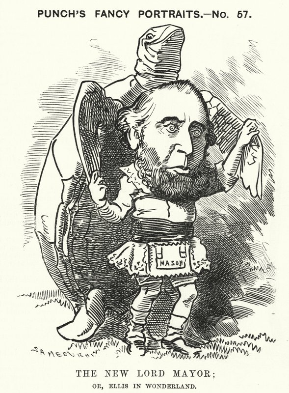 Punch cartoon: Sir John Ellis, primátor Londýna v roce 1881 (rytina) od Edward Linley (after) Sambourne