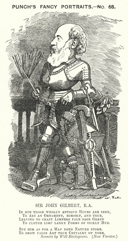 Punch cartoon: Sir John Gilbert, anglický umělec (rytina) od Edward Linley (after) Sambourne