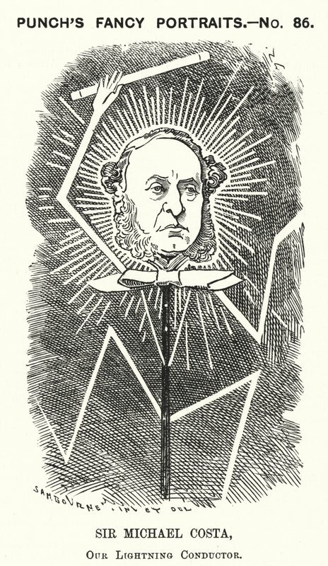 Punch cartoon: Sir Michael Costa, anglický dirigent italského původu (rytina) od Edward Linley (after) Sambourne