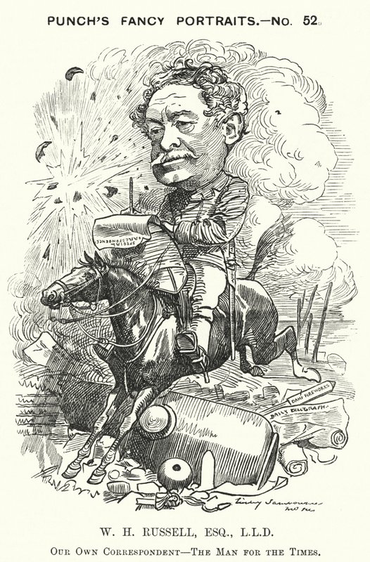 Punch cartoon: William Howard Russell, irský novinář a válečný zpravodaj (rytina) od Edward Linley (after) Sambourne
