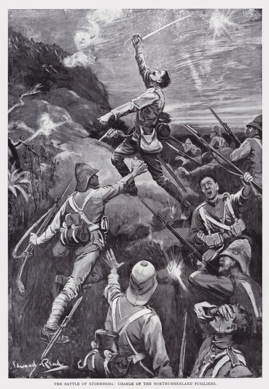 Bitva u Stormbergu, svěřená Northumberland Fusiliers (litho) od Edward Read