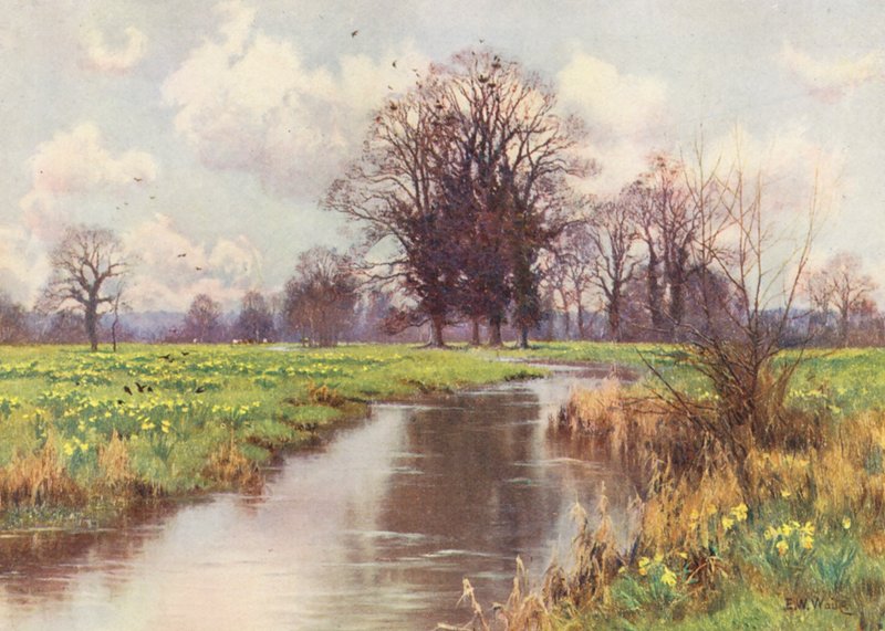 Je bez zátěže, tato veselá říčka, a žádný jez ani mlýn jí nebrání v rychlé cestě do moře (barevná litografie). od Edward Wilkins Waite