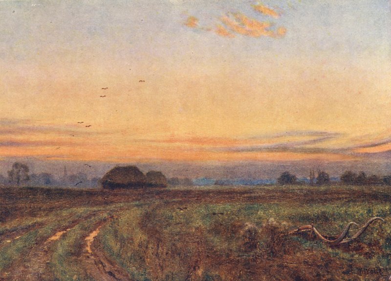 Slunce zapadá... Země jako unavené dítě obrací svou tvář k lůnu noci (barevná litografie) od Edward Wilkins Waite