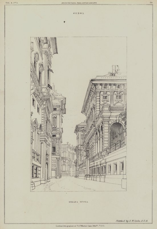 Strada Nuova, Janov, Itálie (litho) od Edward William (after) Cooke