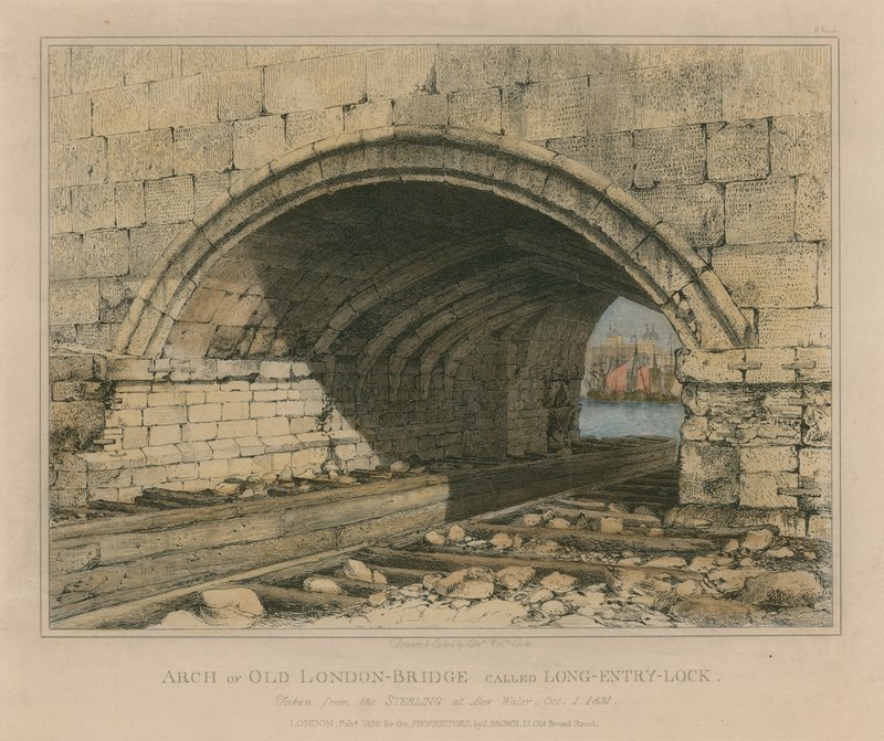 Oblouk starého London Bridge s názvem Long Entry Lock od Edward William Cooke