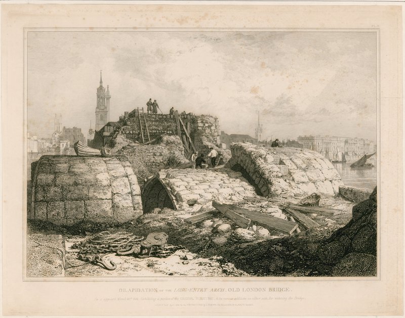 Část Old London Bridge, jak to vypadalo v červnu 1832 od Edward William Cooke