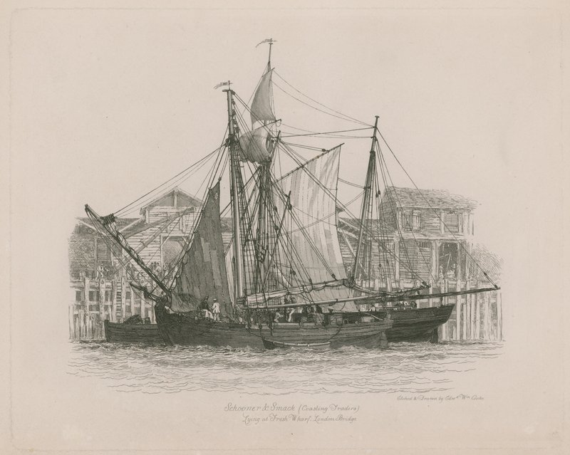 Škuner und Smack ležící ve Fresh Wharf od Edward William Cooke