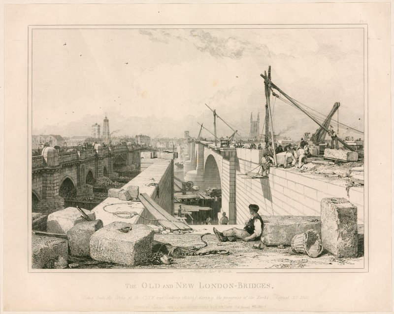 Starý a nový londýnský most, 1830 od Edward William Cooke