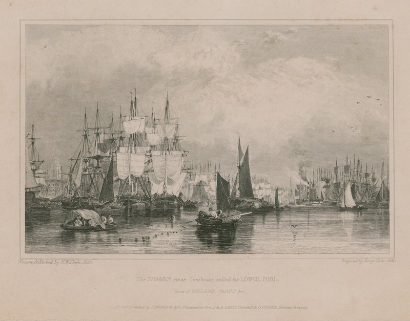 Temže poblíž Limehouse: Lower Pool od Edward William Cooke
