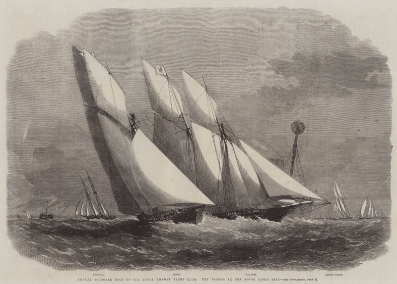 Každoroční závod škunerů Royal Thames Yacht Club, jachty na Mouse Light Ship od Edwin Weedon