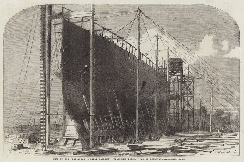 Parní loď Bow of the Leviathan (Great Eastern) během doby stavby od Edwin Weedon