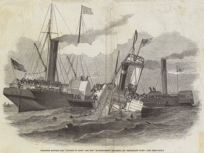 Srážka mezi vévodkyní z Kentu a parníky Ravensbourne u Northfleet Point od Edwin Weedon