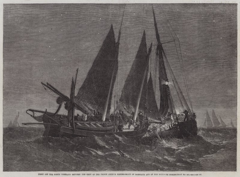 Bojujte v severním předpolí mezi posádkou prince Arthura Fishing-Smack z Ramsgate a Boulogne Fishing-Boat č. 439 od Edwin Weedon
