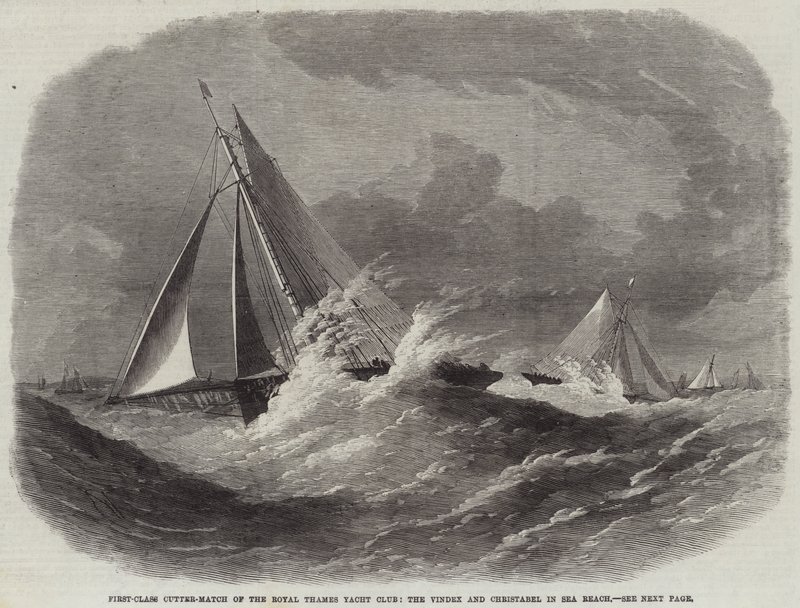 První třída Cutter-Match Royal Thames Yacht Club, Vindex a Christabel v Sea Reach od Edwin Weedon