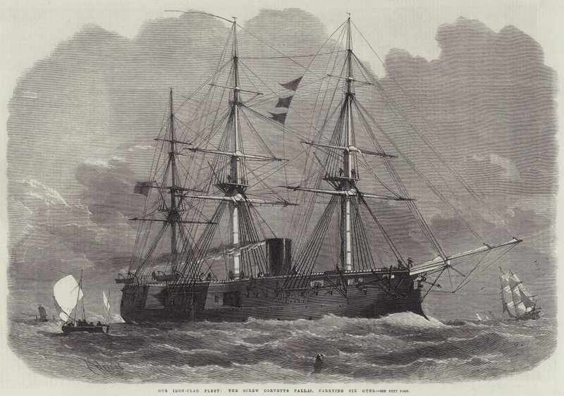 Naše železná flotila, Screw Corvette Pallas, nesoucí šest děl od Edwin Weedon