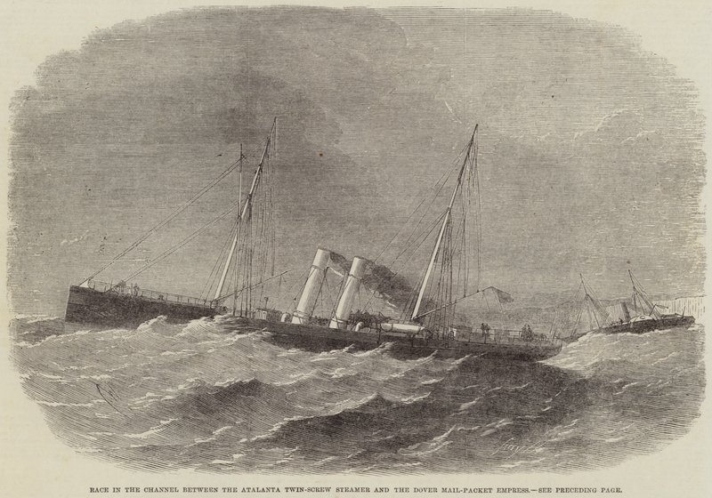 Závod v kanálu mezi parníkem Atalanta Twin-Screw Steamer a Dover Mail-Packet Empress od Edwin Weedon