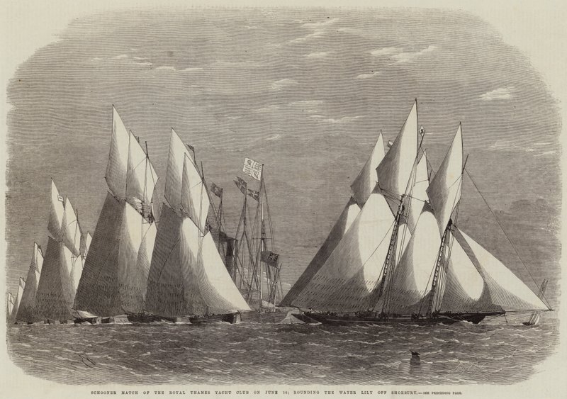 Zápas škuneru Royal Thames Yacht Club dne 16. června; obchází Leknín u Shoebury od Edwin Weedon