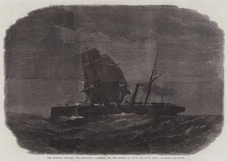 Srážka mezi parníkem Liverpool a Barque la Plata u Point Lynas, Anglesea od Edwin Weedon