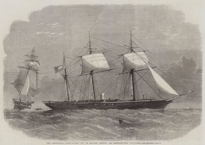 Confederate Sloop-of-War 290, neboli Alabama, opouštějící obchodní loď Tonawanda od Edwin Weedon