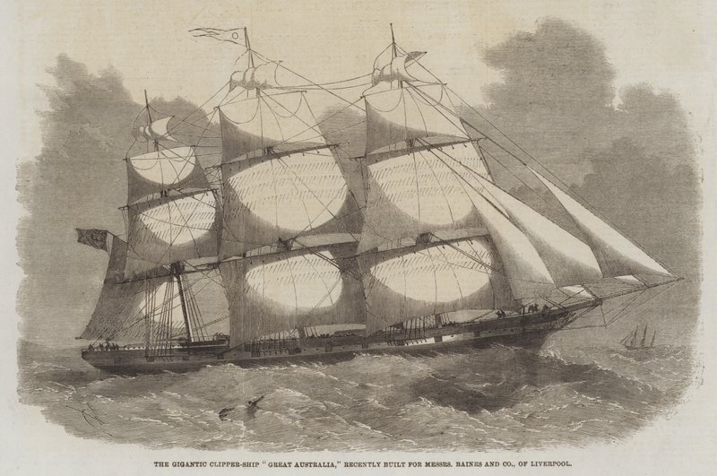 Gigantic Clipper-Ship Great Australia, nedávno postavená pro Messers Baines and Company z Liverpoolu od Edwin Weedon