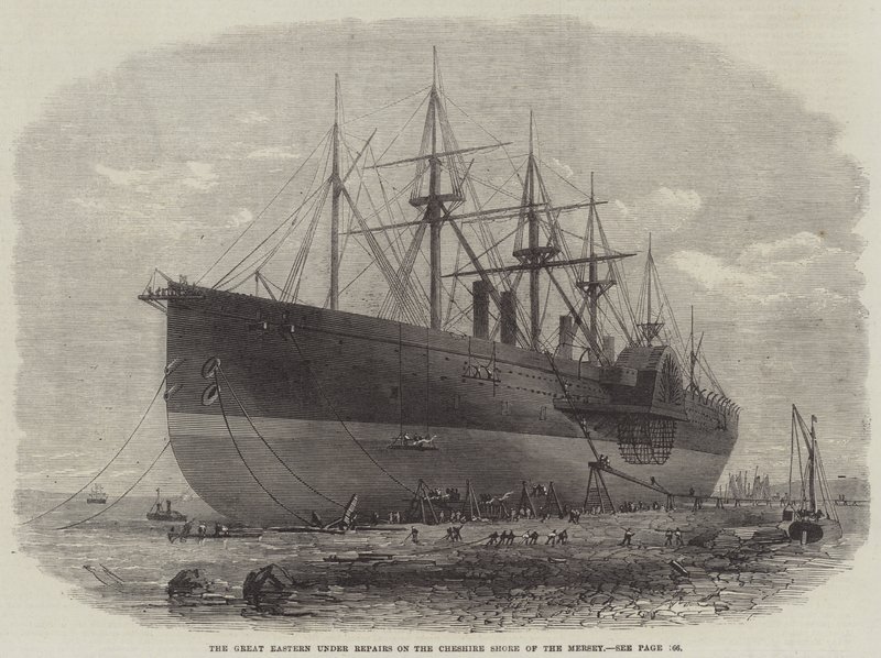 The Great Eastern under Repairs na Cheshire Shore of the Mersey od Edwin Weedon