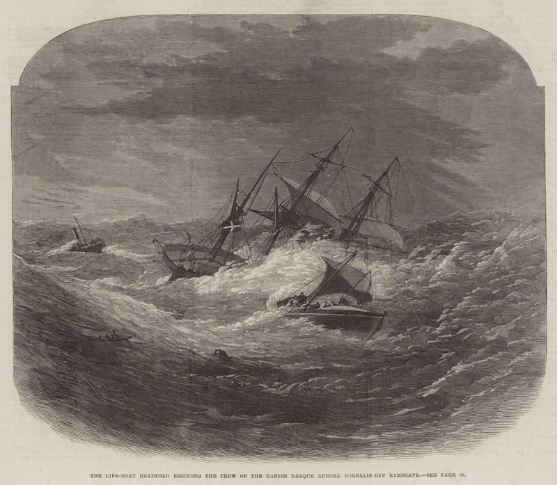 Záchranný člun Bradford zachraňující posádku dánské Barque Aurora Borealis u Ramsgate od Edwin Weedon