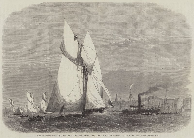 Škuner-zápas Royal Thames Yacht Club, Gloriana přichází jako první v Gravesendu od Edwin Weedon