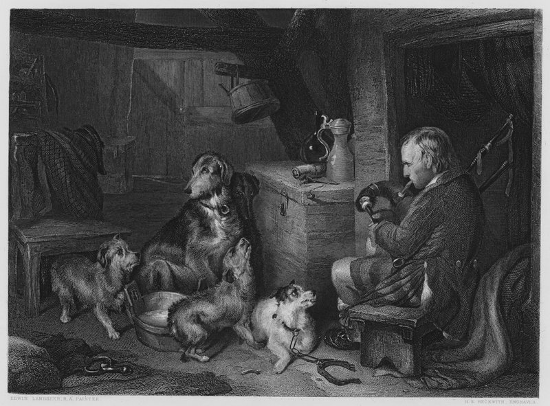 Highland Music, z obrázku v galerii Vernon (rytina) od Edwin (after) Landseer