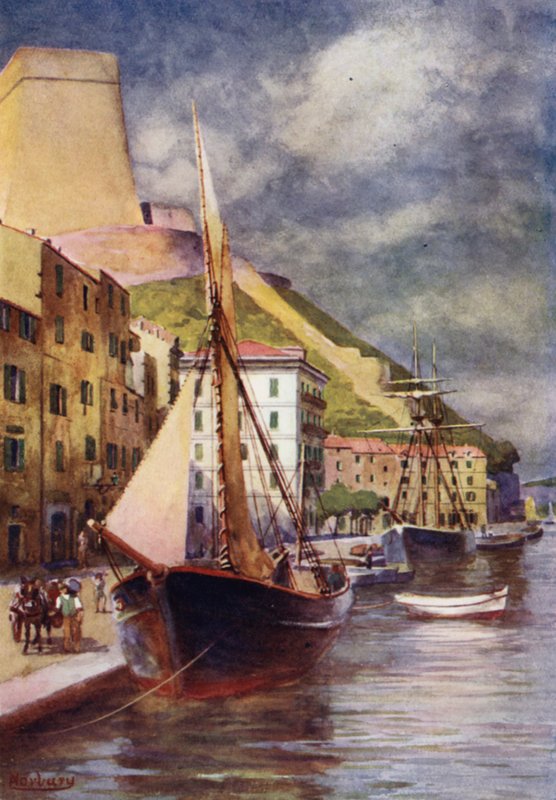 Korsika: Přístav, Bonifacio (barevné lito) od Edwin Arthur Norbury