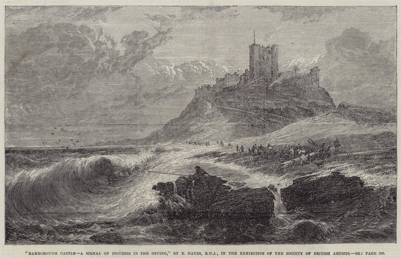 Hrad Bamburgh, signál tísně na obzoru od Edwin Hayes
