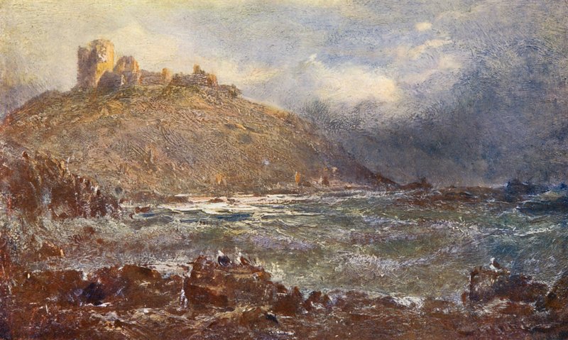 Hrad Criccieth (barevná litografie) od Edwin Hayes